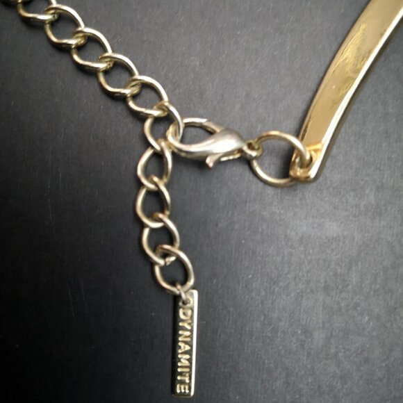 Dynamite Gold Tone Statement Choker with Green & Yellow Faux Stones on Front - Picture 3 of 4